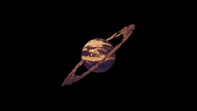 Planet with ring rotation animation in pixel art style with black screen background