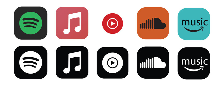 Music Streaming App Logos in Color and Black Variations