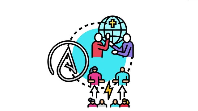 People experiencing divergence in opinions and attitudes, often related to religious faith and secular viewpoints, leading to community division and the strengthening of differing perspectives