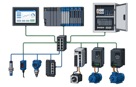 Industrial Automation PLC and Control System Network Illustration
