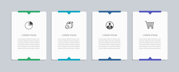 Fototapeta na wymiar Infographic template with four rectangular cards options banner steps business process workflow design.