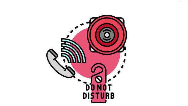 Centralized concept sounds, communication, and the intention to be undisturbed, combining a loud alarm bell, an active phone symbol, and a do not disturb sign