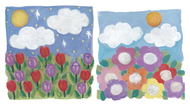 Floral Landscape Painting Illustration Set