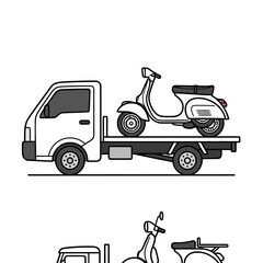 Fototapeta premium Flatbed truck carrying a scooter