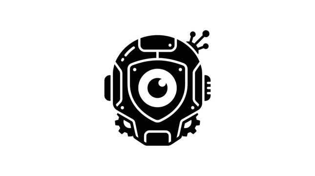 Minimalist black robot head icon with single eye