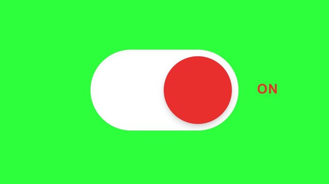Flat 2D Switch Toggle Button Animation Turning On and Off on Green Screen Chroma Key Background