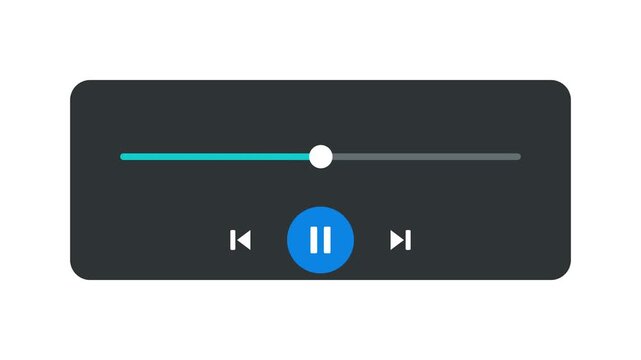 Minimalist Dark Mode Media Player Interface with Blue Playback Controls and Progress Bar Animation