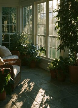 Room with a large window on the right side. the window is made of glass and has multiple panes, allowing natural light to enter the room.