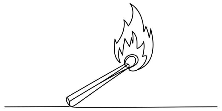 Continuous single line drawing of a burning match stick