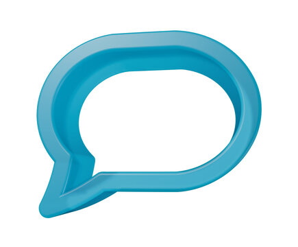 Isolated 3d render of a blue glossy speech bubble icon for digital communication and chat concepts transparent background