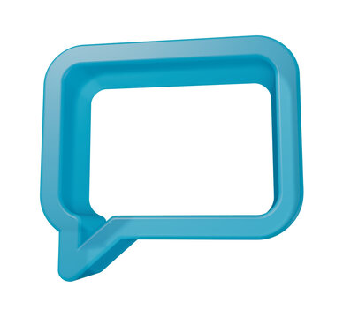 Isolated blue glossy threedimensional rectangular speech bubble icon for digital communication design transparent background