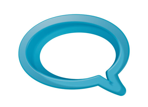 Isolated 3d render of a glossy blue speech bubble icon for digital communication transparent background