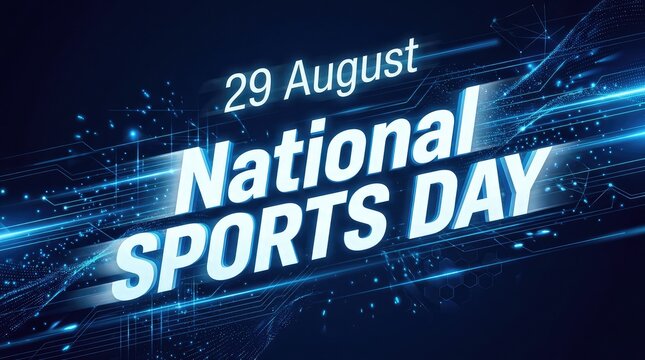 29 August National Sports Day futuristic glowing blue background header