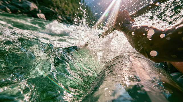 Rafting paddle splashing water outdoor adventure sport