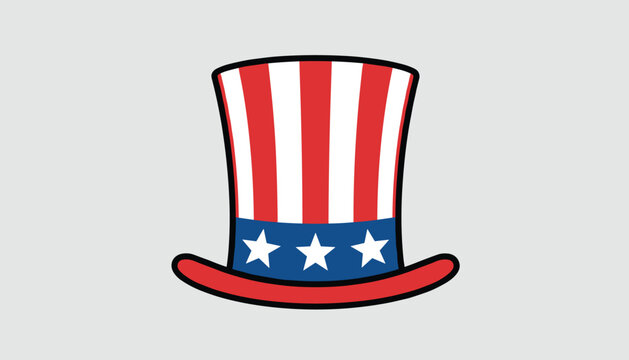 Classic red white and blue Uncle Sam top hat with white stars on a light grey background representing patriotic events.