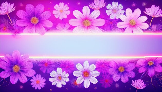 Cornice floreale autunnale con fiori di cosmea e spazio per testo, illustrazione botanica rosa