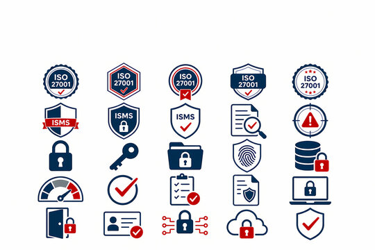 Information Security Management System (ISMS) and Cybersecurity Protection Vector Icon Set