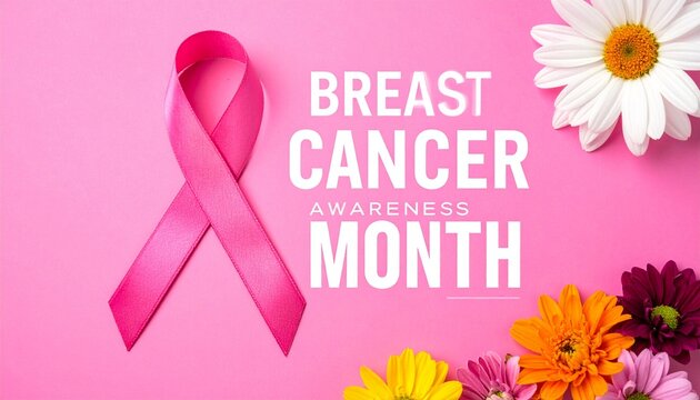 Breast Cancer Awareness ribbon with flowers poster
