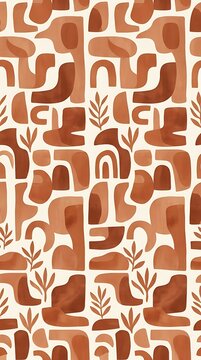 Abstract seamless pattern with earthy organic shapes and terracotta tones