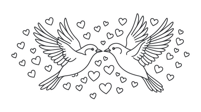 Flying birds and hearts art.