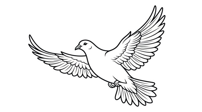 Flying peace dove bird line art drawing.