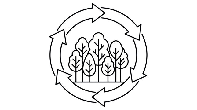 Forest trees in recycling arrow circle logo.