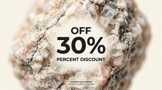 Thirty percent discount promotion text on a crystal rock background