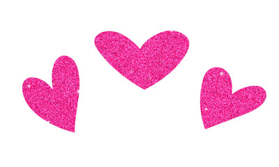 Obraz premium Three pink glittery hearts isolated on transparent background