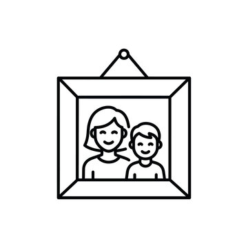 Framed portrait of mother and child line art.