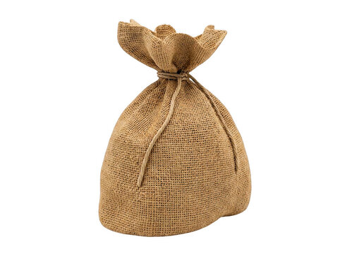 Closed burlap sack tied with rope isolated on a white background jute bag canvas bag money bag grain sack