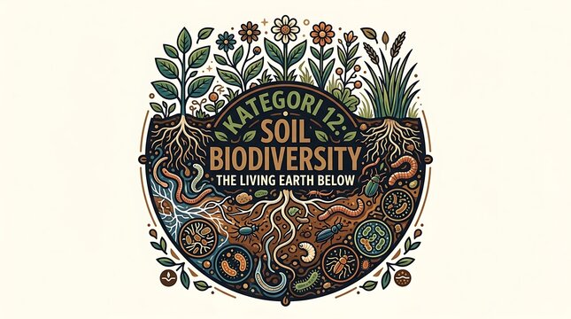 Educational soil biodiversity illustration with underground life