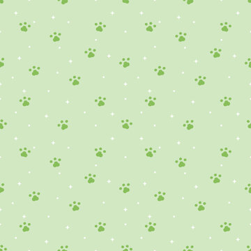 Light Green Dog Paw Seamless Pattern with Cute Pastel Background