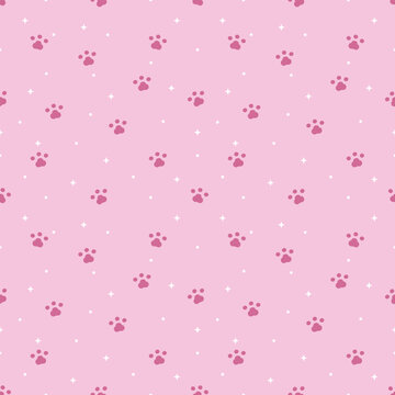 Light Pink Dog Paw Seamless Pattern with Cute Pastel Background