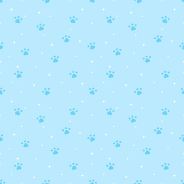 Light Blue Dog Paw Seamless Pattern with Cute Pastel Background