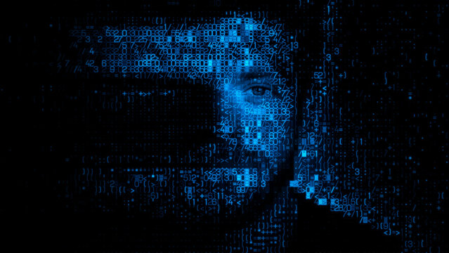 Male Face formed from Source Data, symbolising Agentic AI Concept.