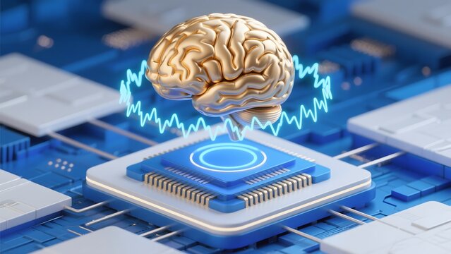 Golden brain on a circuit board