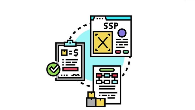 Business process showing documents and a digital interface representing the submission of a bid, contract, or tender for commercial projects and agreements
