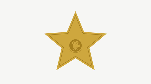 Gold star award icon with cinema camera symbol.