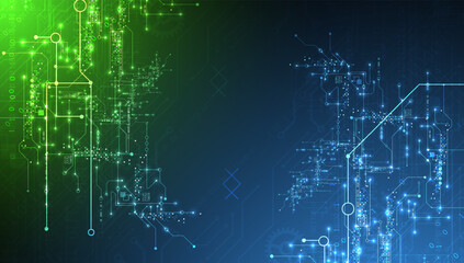 Fototapeta premium Abstract vector background of digital circuit board with glowing lines and binary code
