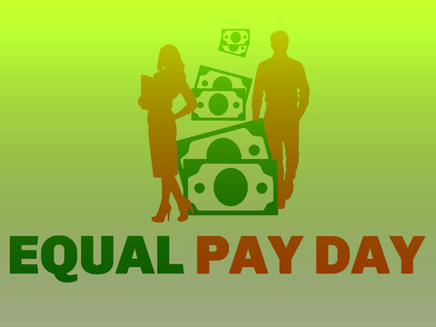 Equal Pay Day Concept with Male and Female Silhouettes and Money Illustration