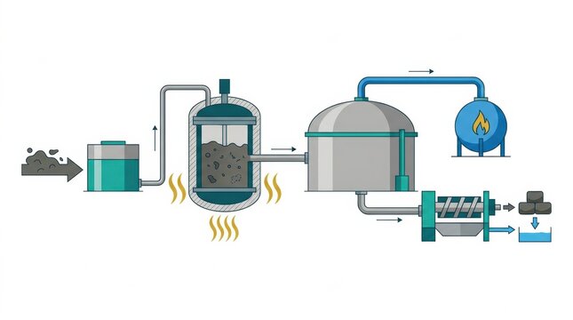 The diagram shows the water treatment process at a wastewater treatment plant focusing on hydrolysis of sludge.