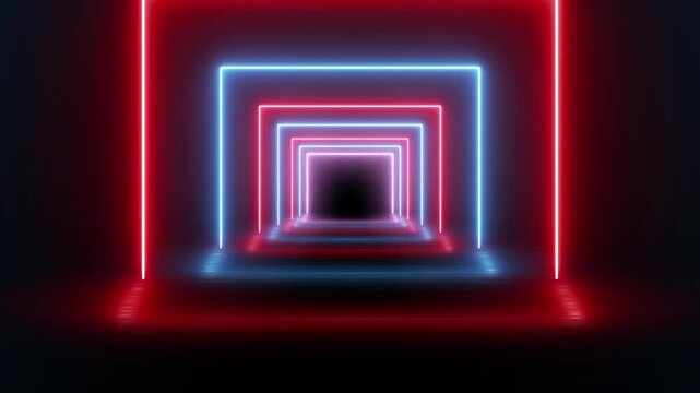 looped 3d animation, neon tunnel with square frames. Abstract cycled background