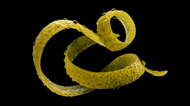 Vibrant lemon zest spiral watercolor art fresh organic texture macro studio shot black background