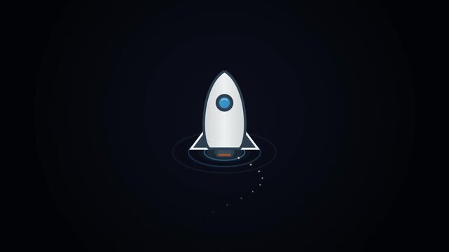 Minimalist rocket launch vector illustration with motion render style on a dark background representing space travel and modern startup concept