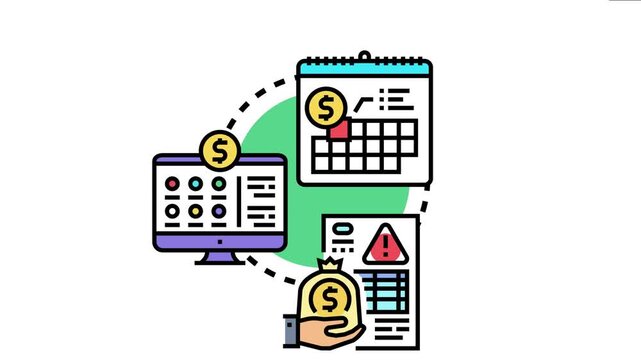 Digital payment systems streamlining financial management. Showing a calendar for due dates. A computer screen for online transactions
