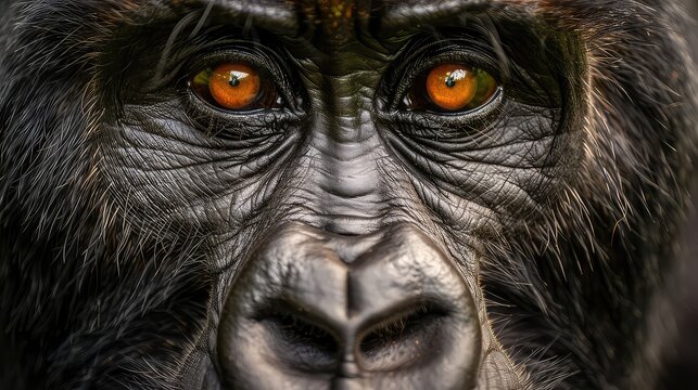 Congo mountain gorilla. Gorilla - wildlife forest portrait . Detail head primate portrait with beautiful eyes. Wildlife scene from nature. Africa. Mountain gorilla monkey ape
