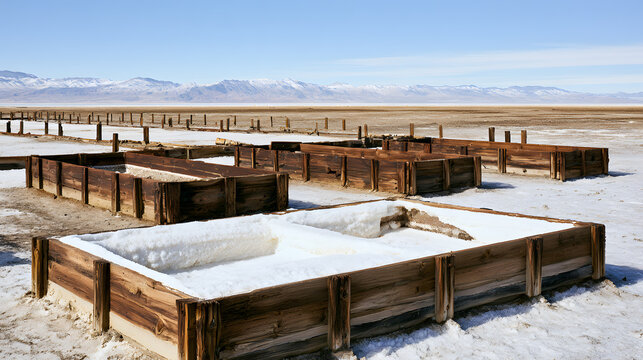 Desert Salt Pans Under Snowy Mountains