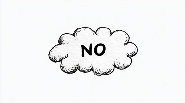Hand drawn cloud shape with the word no in black on a transparent background