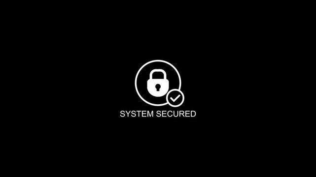 System secured digital lock animation with checkmark for cybersecurity and data protection padlock lock digital security