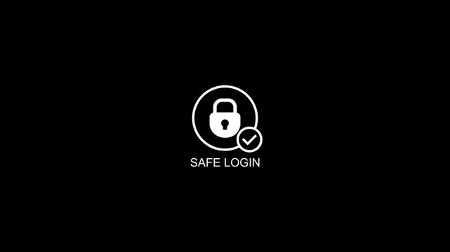 Safe login animation with padlock and checkmark for cybersecurity and digital identity protection authentication